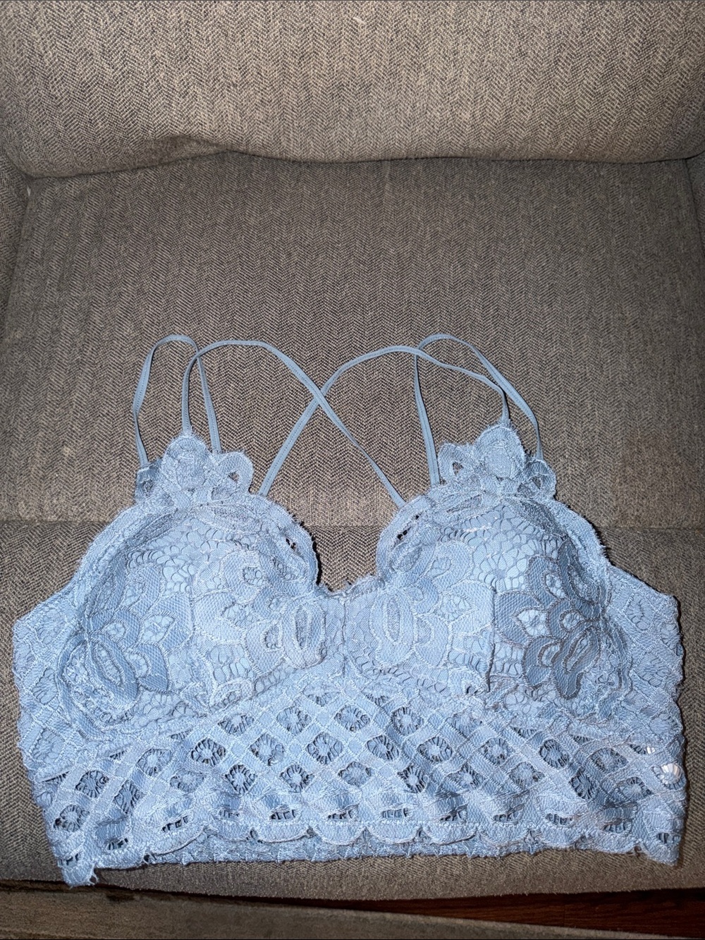 Lace Bralette with Floral Crochet Detail - Light Blue